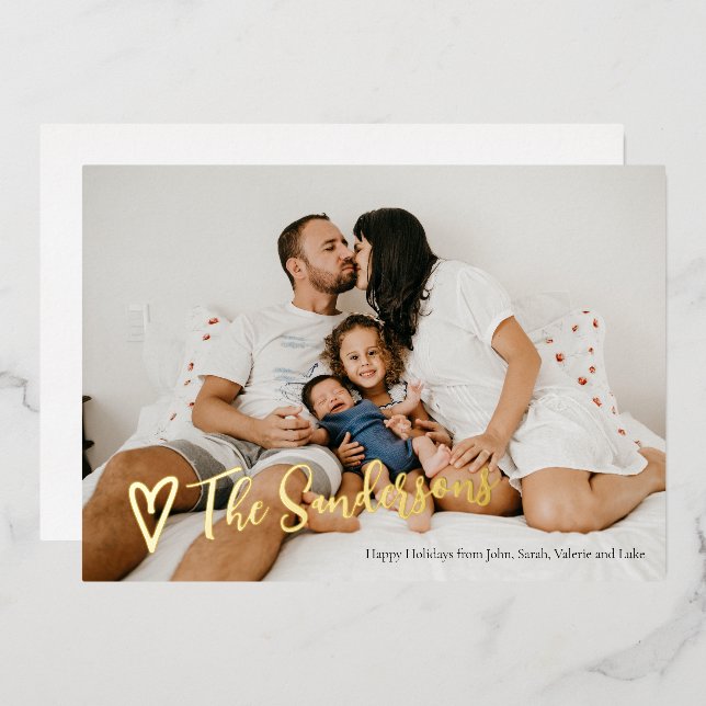 Family Signature Black Writing Foil Holiday Card (Front/Back)