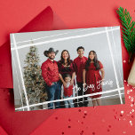 Family Signature Gift Wrapped Borders Photo Frame Holiday Card<br><div class="desc">Elegant, modern and simple, this full photo design features hand brushed borders that frames your photo, with personalised modern brush script signature on the bottom right. A fading gradient overlays your photo to highlight your personalised text. The back features a hand drawn snow pattern, as well as a spot for...</div>