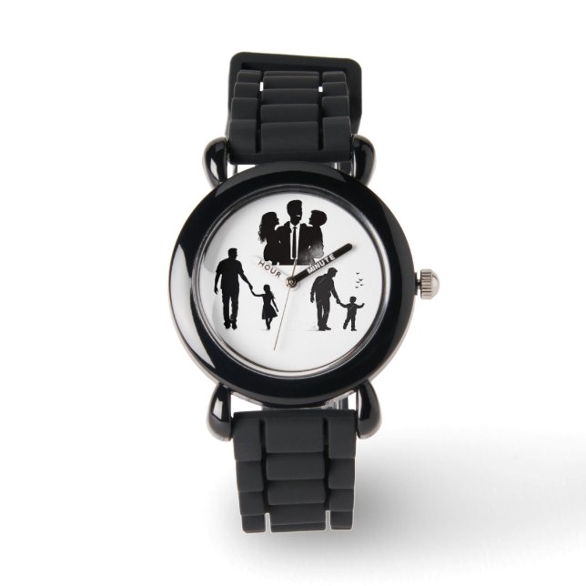 Family Silhouette Art Watch – Stylish Black Band (Front)