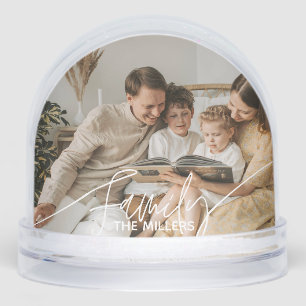 Family Simple Modern Script Two Photos Snow Globe