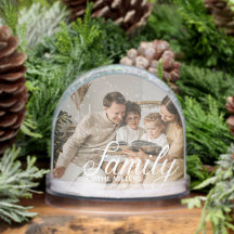 Family Simple Modern Script Two Photos Snow Globe