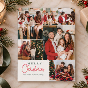 Family six Photo collage Festive Christmas Holiday Card