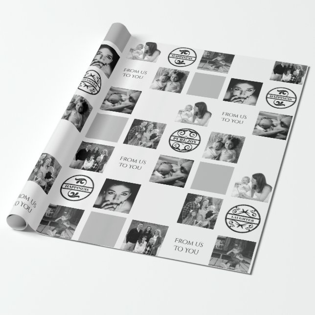 Family Six Photo Custom Black & White Wrapping Paper (Unrolled)