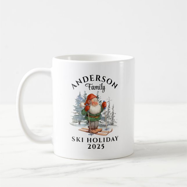 Family Ski Holiday With Name and Year Coffee Mug (Left)