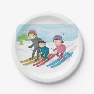 Family Skiing Paper Plate