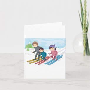 Family Skiing Winter Snow Scene Card