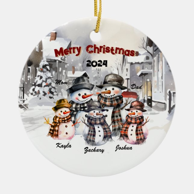 Family Snowman Personalized Christmas Ornament (Front)