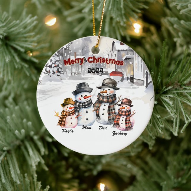 Family Snowman Personalized Christmas Ornament (Tree)