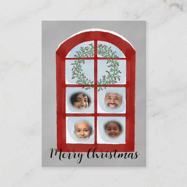 Family Snowy Christmas Window Photocard Enclosure Card (Front)