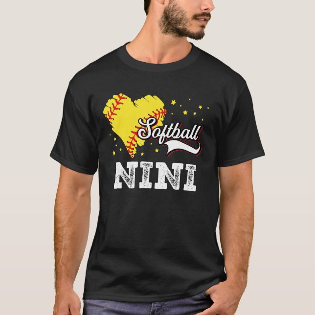 Family Softball Palyer Nini Softball Mother Grandm T-Shirt (Front)