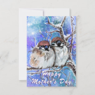 Family Sparrow In Winter Mother's Day Card