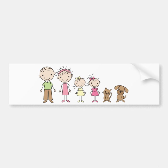 Family Stick Figures Bumper Stickers (Front)