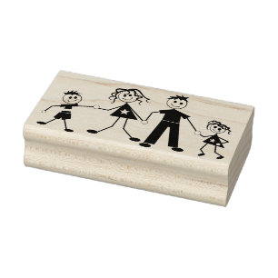 Family Stick Figures Rubber Stamp
