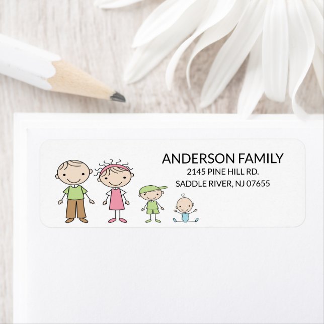 Family Stick People Return Address Labels (Insitu)