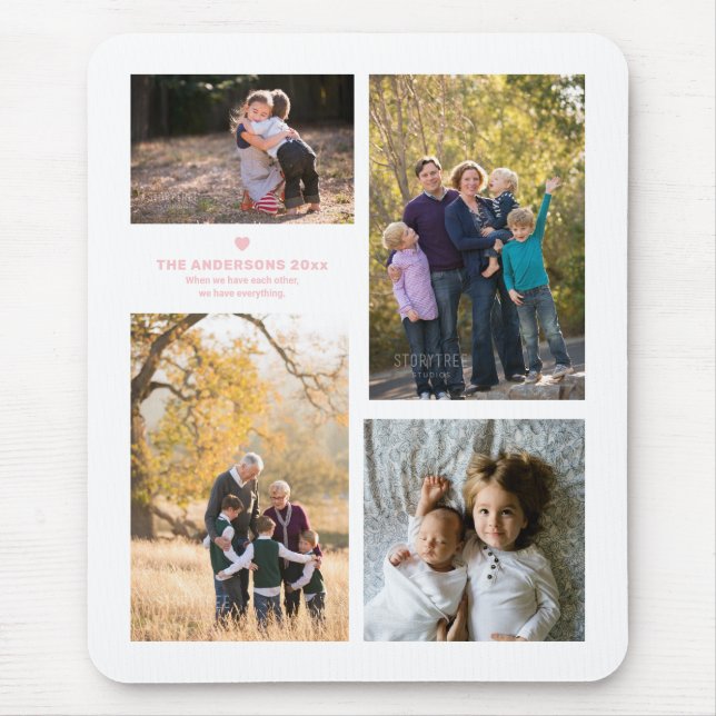 Family Strength Quote and 4 Family Photo Collage Mouse Mat (Front)