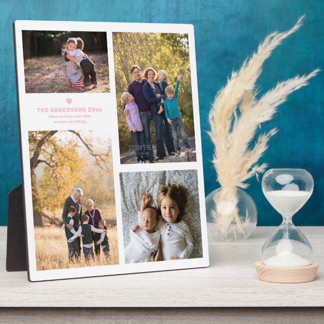 Family Strength Quote and 4 Family Photo Collage Plaque (Side)