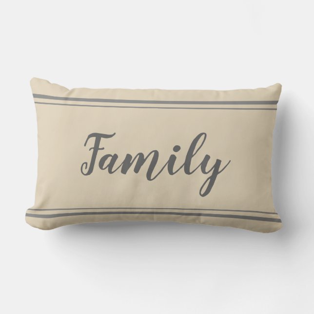 Family Stripe Grey and Beige Pillow (Front)