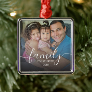 family,stylish script minimal faded photo metal tree decoration