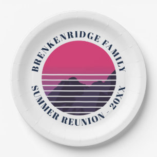 Family Summer Party Retro Sunset Mountains Paper Plate