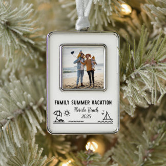 Family Summer Vacation Custom Silver Plated Framed Ornament