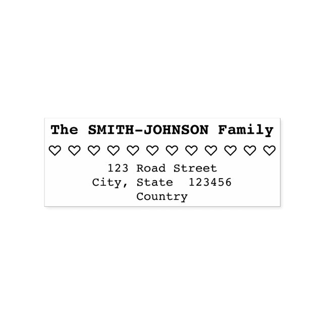 Family Surname + Address + Hearts Rubber Stamp (Imprint)