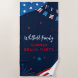 Family Swag Tropical Vacation Custom Matching Beach Towel<br><div class="desc">Bring out the bbq and dust it off in time for your next 4th of July summer party with the family or friends from the neighbourhood. Add some style with this red white and blue banner featuring a holiday vibe design featuring buntings, fireworks, and the USA flag colours in a...</div>