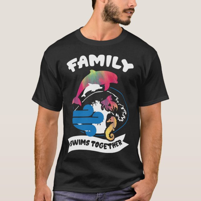 Family Swims Together Tie Dye Dolphins Fish Seahor T-Shirt (Front)