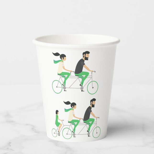 Family Tandem Bicycle Cycling Paper Cups (Front)