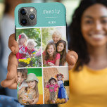 Family Teal 4 Photo Collage Custom<br><div class="desc">Create your own custom Phone case for iphone 11 pro max and many other models. The design features a grid style photo collage with 4 of your favourite photos, your name and the word "family". The photo template is set up ready for you to add your photos, working clockwise from...</div>