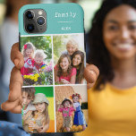 Family Teal 4 Photo Collage Custom Case-Mate iPhone Case<br><div class="desc">Create your own custom Phone case for iphone 11 pro max and many other models. The design features a grid style photo collage with 4 of your favourite photos, your name and the word "family". The photo template is set up ready for you to add your photos, working clockwise from...</div>