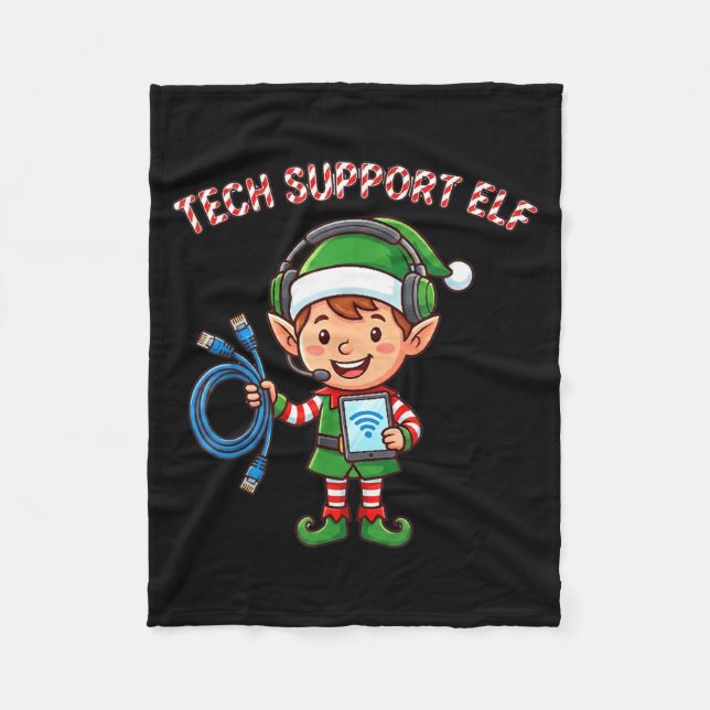 Family Tech Suprt Elf Group Matching Christmas Hol Fleece Blanket (Front)