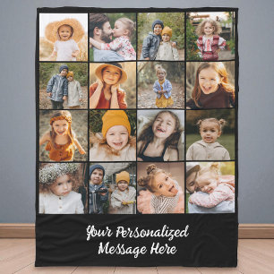 Family Text Modern Customized 16 Photo Collage Fleece Blanket