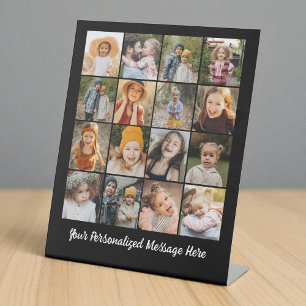 Family Text Modern Customized 16 Photo Collage  Pedestal Sign