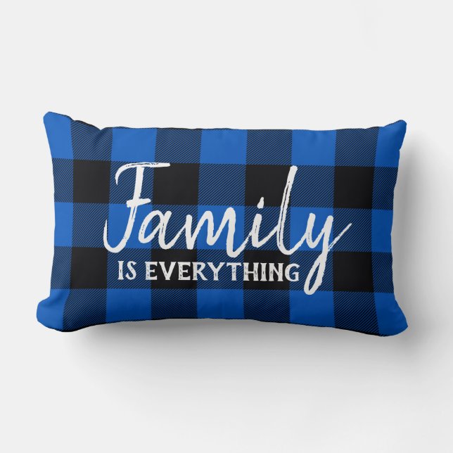 Family Text on Black and Blue Plaid  Lumbar Cushion (Front)