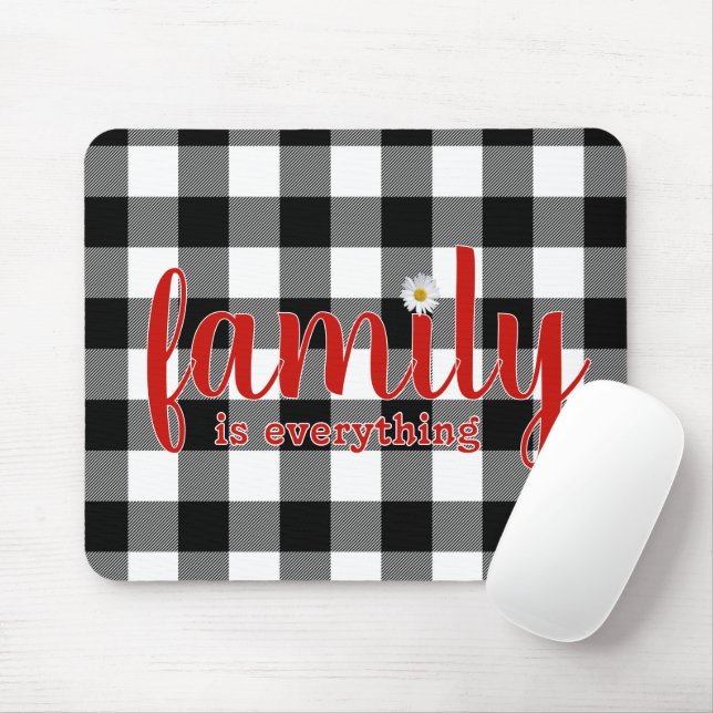 Family Text On Buffalo Plaid  Mouse Mat (With Mouse)