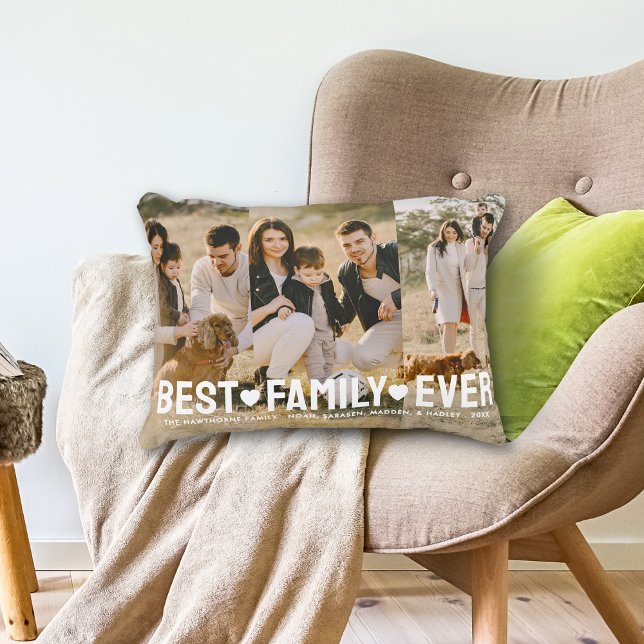 Family Text Overlay Best Family Ever Photo Collage Decorative Cushion (Creator Uploaded)