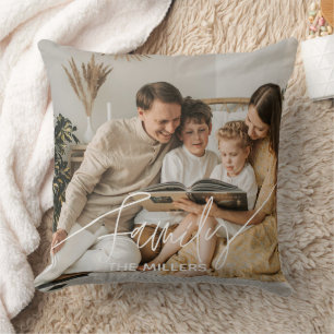 Family Text overlay boho classy cosy Throw Pillow