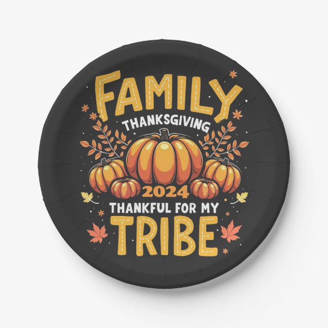 Family Thanksgiving 2024 Thankful for My Tribe Paper Plate (Front)