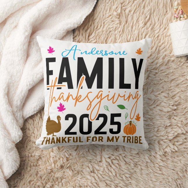 Family Thanksgiving 2025 | Editable Turkey  Cushion (Blanket)
