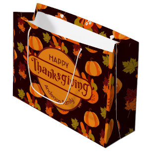 Family Thanksgiving Autumn Leaves Turkey Pumpkin Large Gift Bag