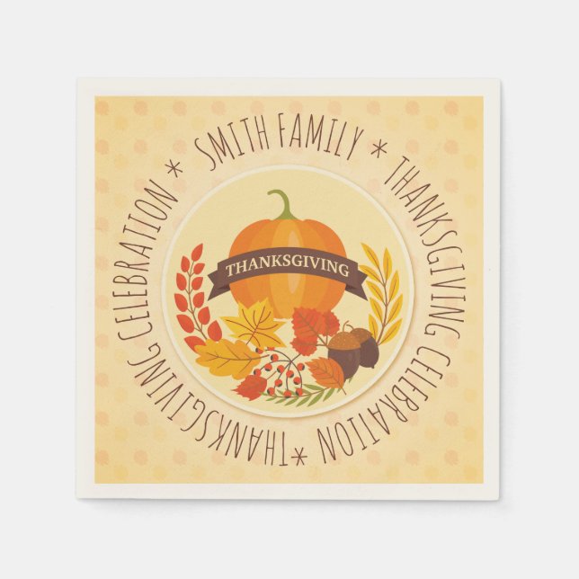 Family.  Thanksgiving Celebration. Custom. Napkin (Front)