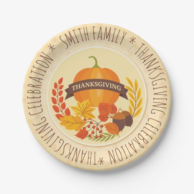 Family.  Thanksgiving Celebration. Custom. Paper Plate (Front)