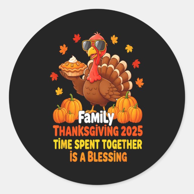 Family Thanksgiving Crew 2025 Funny Turkey Matchin Classic Round Sticker (Front)
