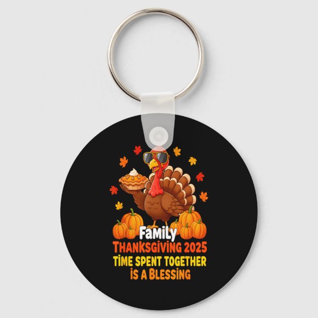 Family Thanksgiving Crew 2025 Funny Turkey Matchin Key Ring (Front)