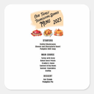  Family Thanksgiving Dinner Menu 2023 Square Sticker