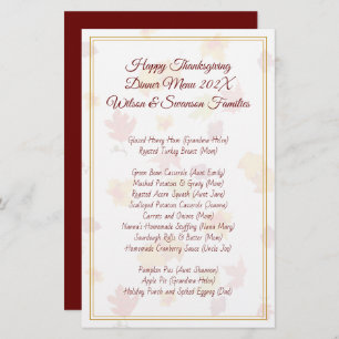 Family Thanksgiving Dinner Menu Chefs Name