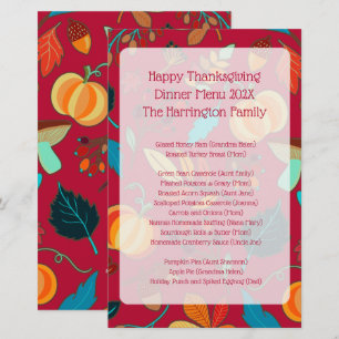 Family Thanksgiving Dinner Menu Keepsake Maroon