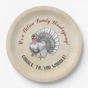 Family Thanksgiving "Gobble "til you wobble!" Paper Plate