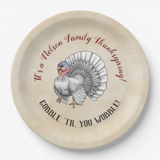 Family Thanksgiving "Gobble "til you wobble!" Paper Plate