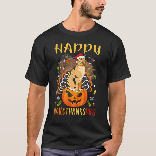 Family Thanksgiving Happy Hallothanksmas Turkey Ca T-Shirt (Front)